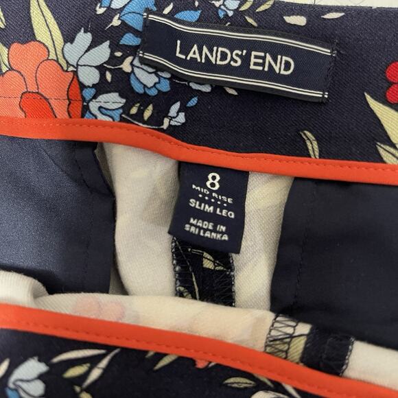 Lands End Pants Womens 8 Mid Rise Stretch Knit Blue White Floral Slim Leg - Picture 4 of 10